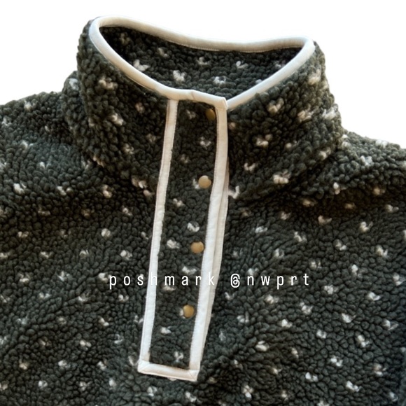 THE GREAT🏕️ Countryside Sherpa Heart Sweater Pullover Jacket Olive Green 0 XS - Picture 3 of 13